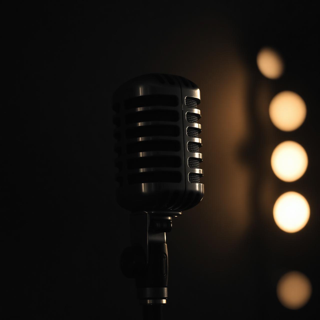 Premium podcast microphone under cinematic lighting